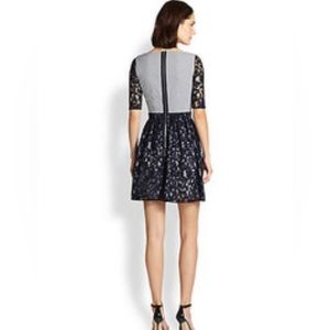 Carven Gingham Lace Skater Dress, Navy White, 34 (S)